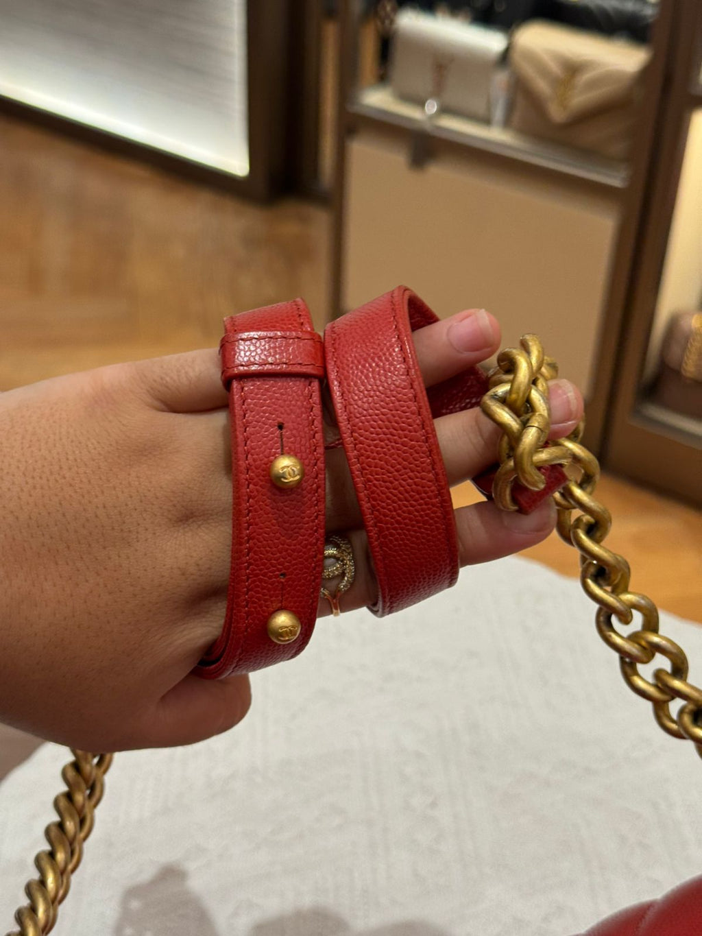 Chanel Boy Med Chevron Red