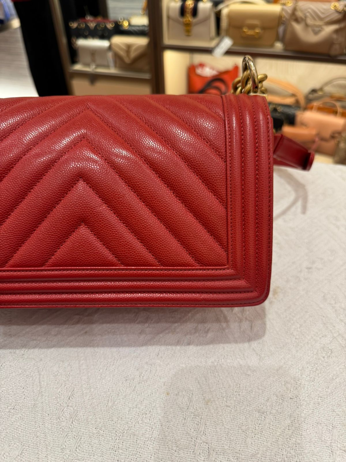 Chanel Boy Med Chevron Red