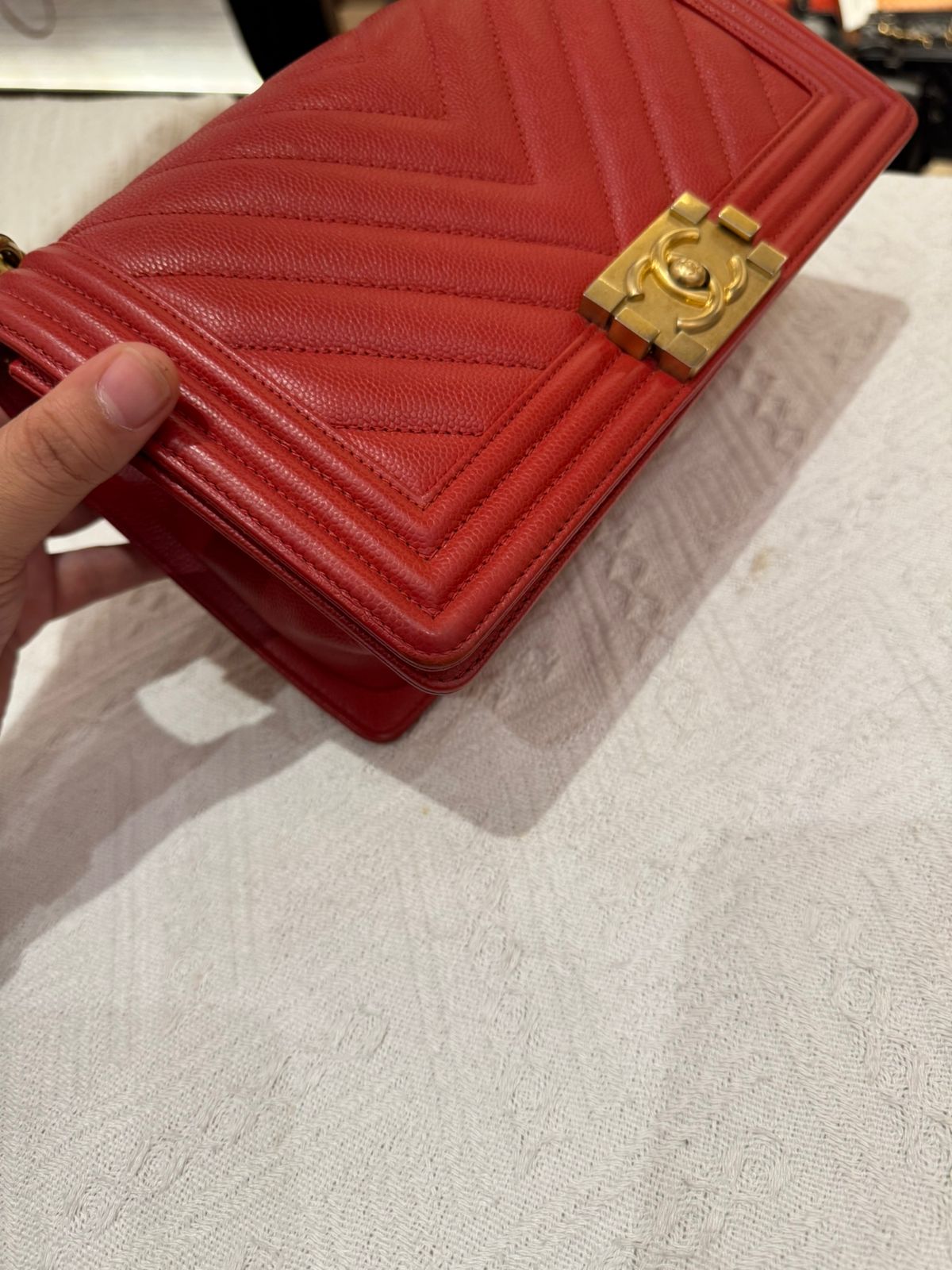 Chanel Boy Med Chevron Red
