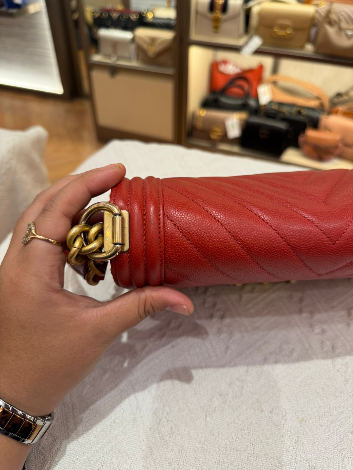 Chanel Boy Med Chevron Red