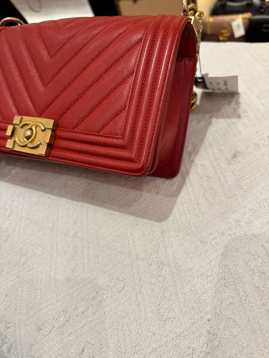 Chanel Boy Med Chevron Red