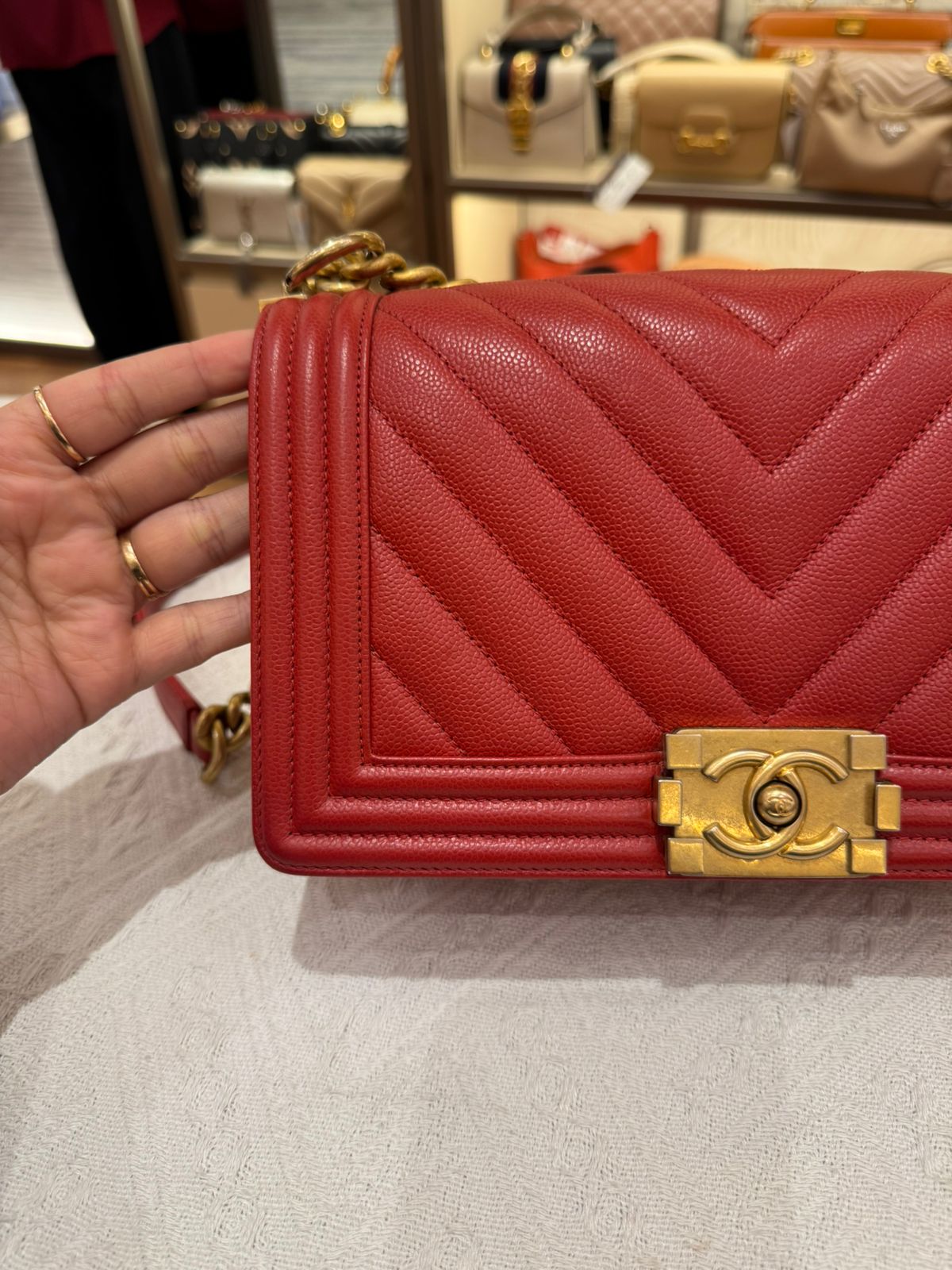 Chanel Boy Med Chevron Red