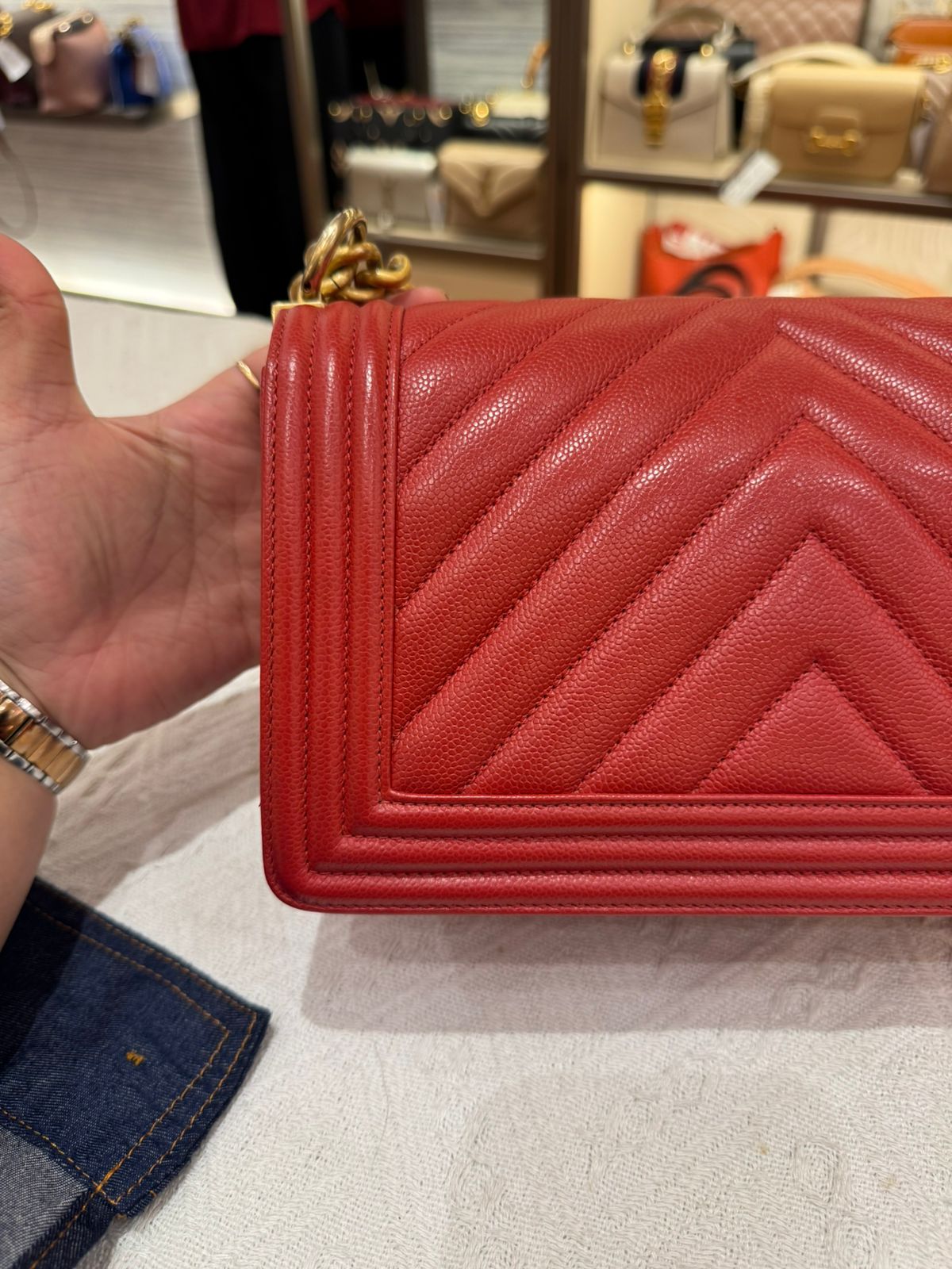 Chanel Boy Med Chevron Red