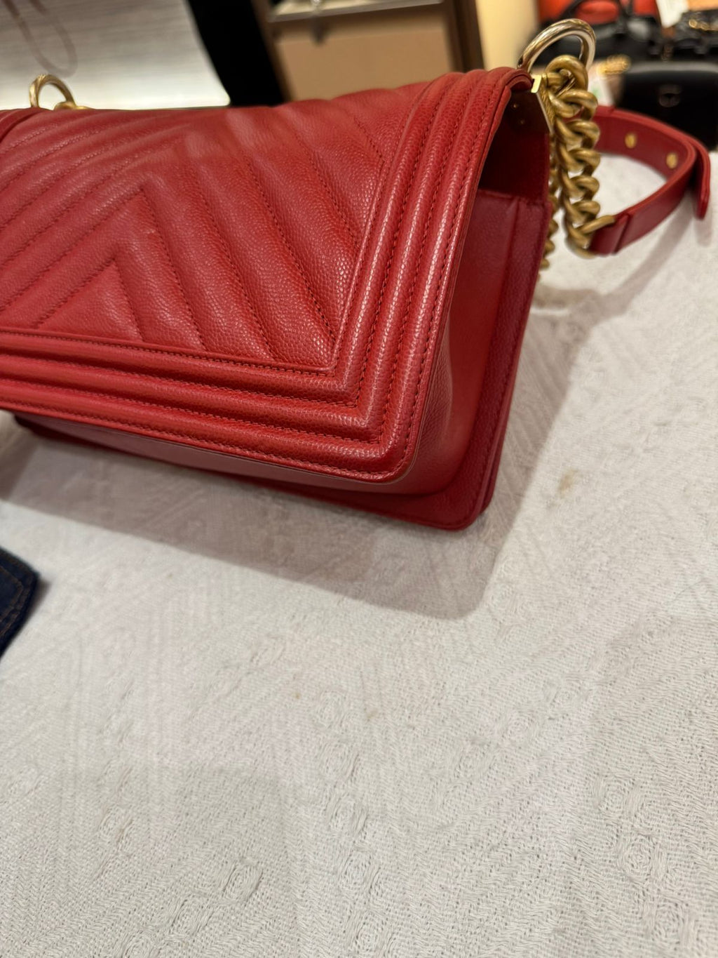 Chanel Boy Med Chevron Red