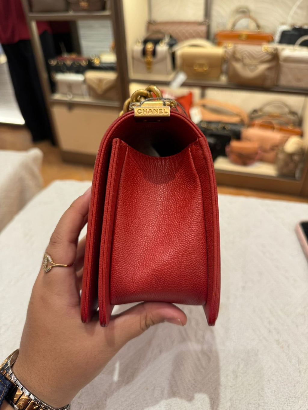 Chanel Boy Med Chevron Red