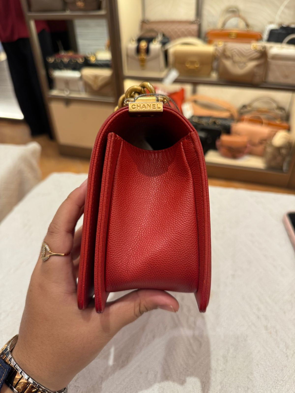 Chanel Boy Med Chevron Red