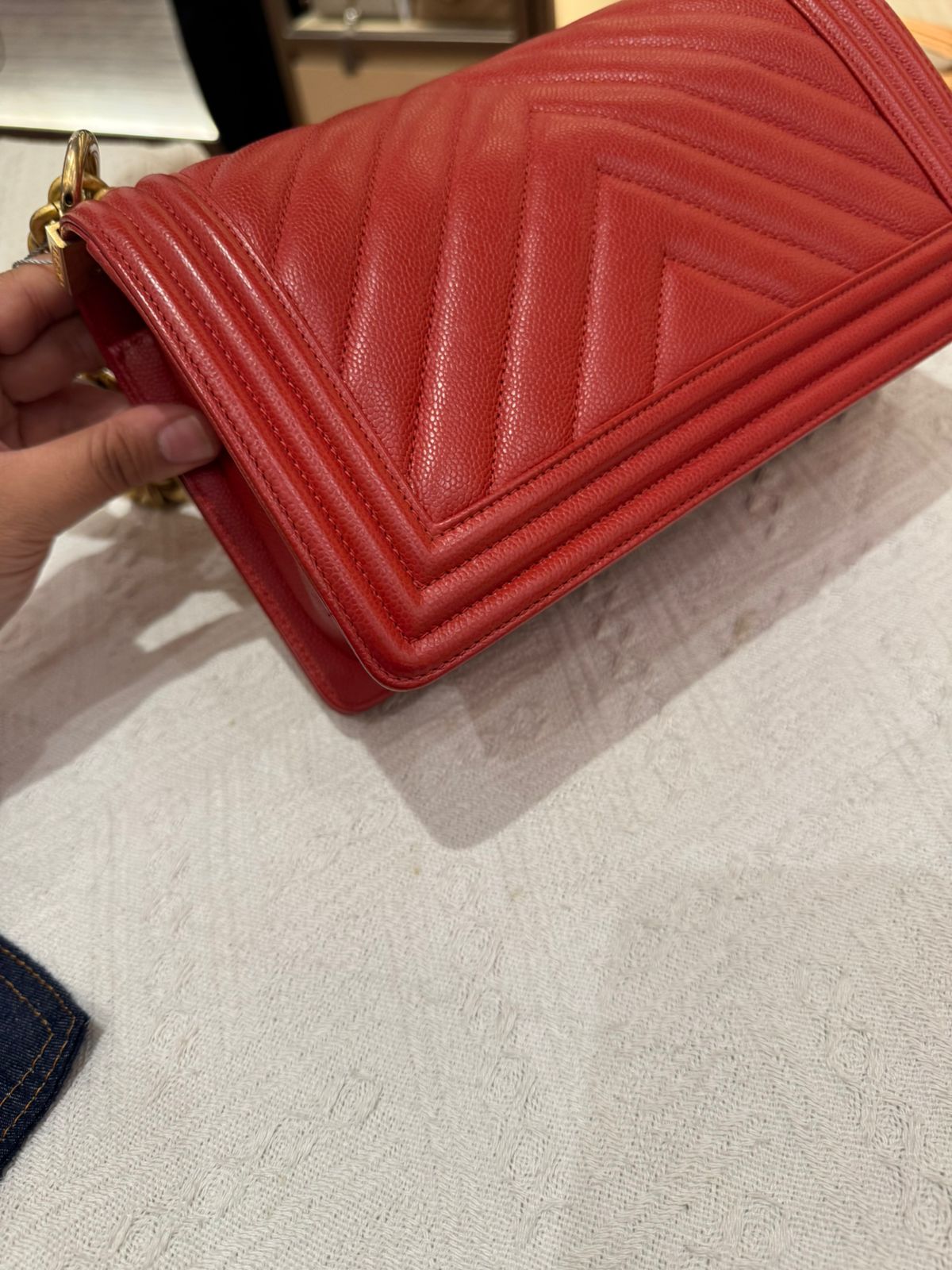 Chanel Boy Med Chevron Red