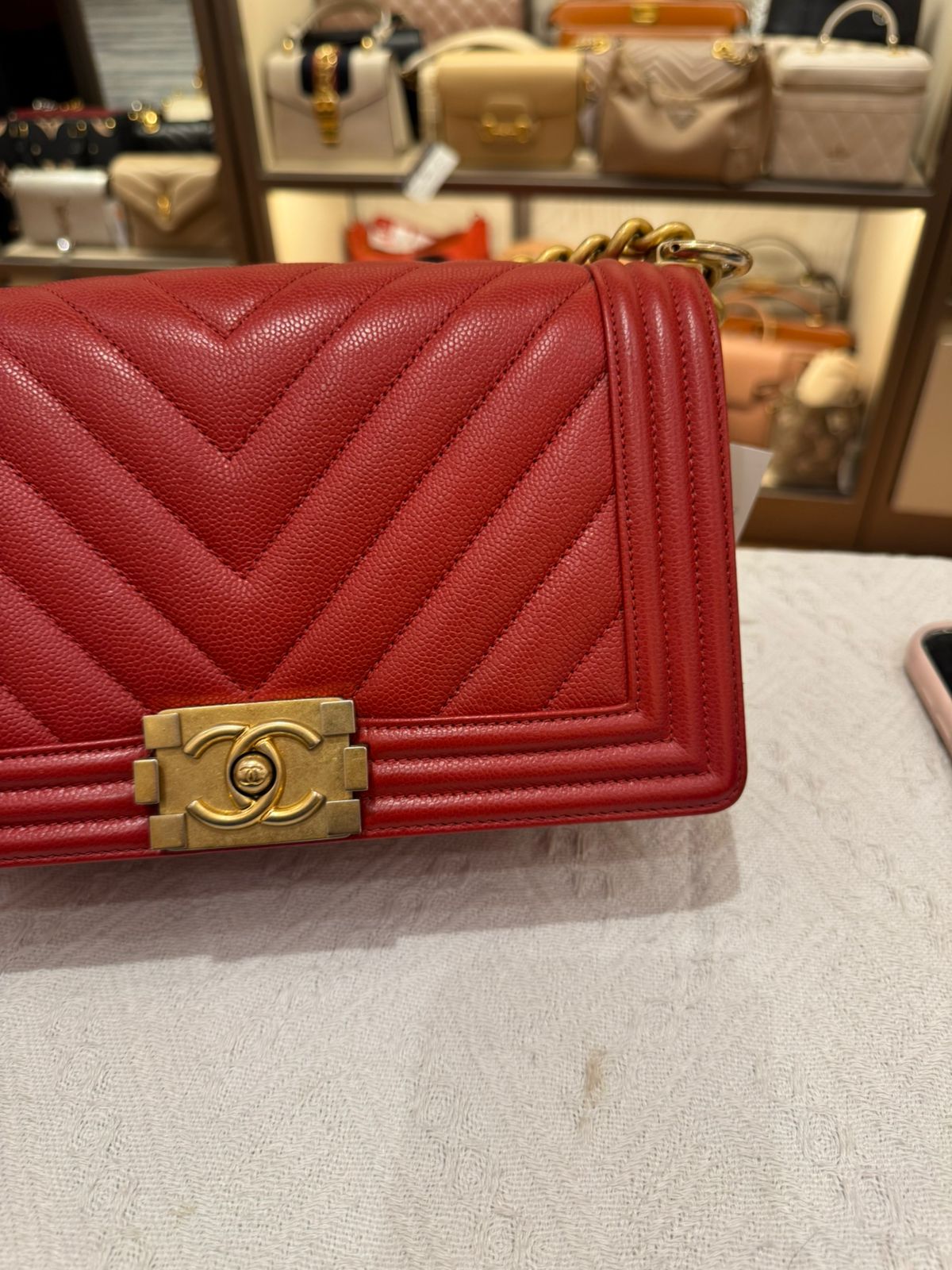 Chanel Boy Med Chevron Red
