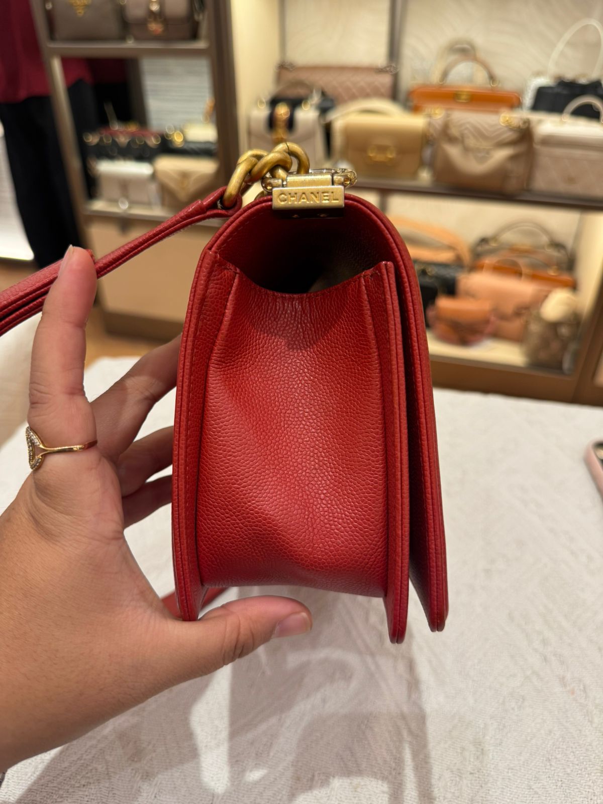 Chanel Boy Med Chevron Red