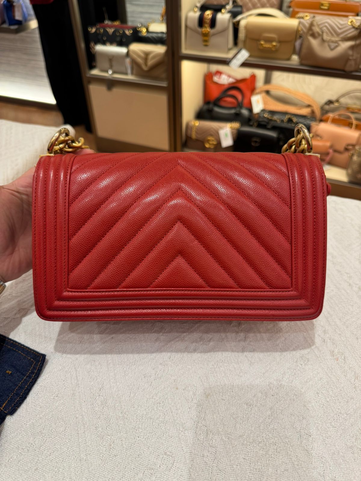 Chanel Boy Med Chevron Red